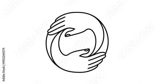 Four hands gently cradling and protecting a square frame