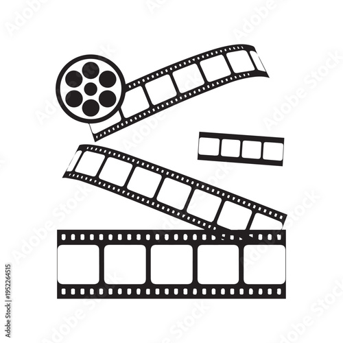 Vintage Cinema Film Strips and Reel Silhouette Collection for Movie Production Design. 