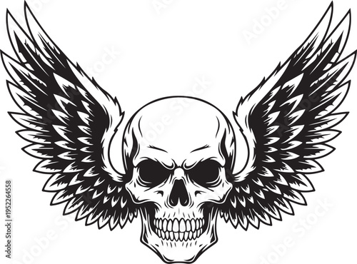 Gothic sign, stencil, skull with wings, grunge vintage design t shirts