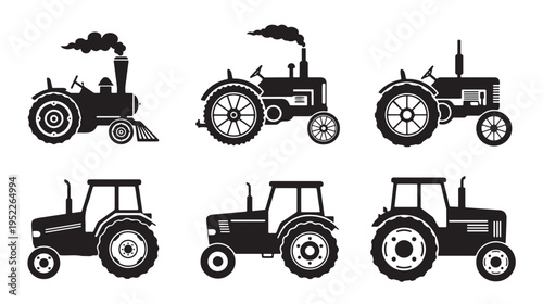 Tractor Evolution Black Silhouettes Vector Set Isolated on White
