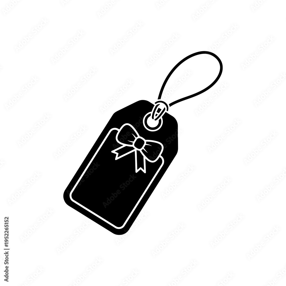 Fototapeta premium A striking black graphic depicts a gift tag adorned with a bow presented as a silhouette