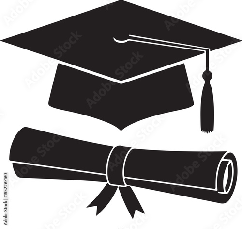 Graduation cap, hat with diploma flat icon for apps and websites