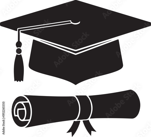 Graduation cap, hat with diploma flat icon for apps and websites