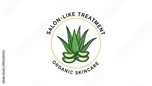 Logo design for organic skincare featuring an aloe vera plant with cut slices inside a gold circle on a white background.