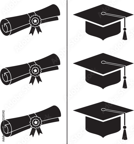 Graduation hat and diploma vector icon