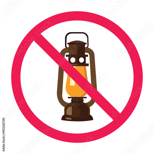 No kerosene lamp sign, traditional lighting prohibited symbol, avoid using oil lamp sign, fire hazard warning vector illustration