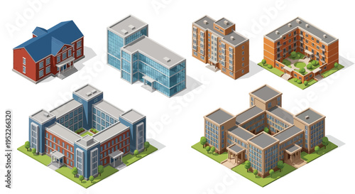 Isometric view of a modern cafe interior with tables and seating