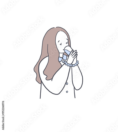 白湯を飲む女性のイラスト素材
