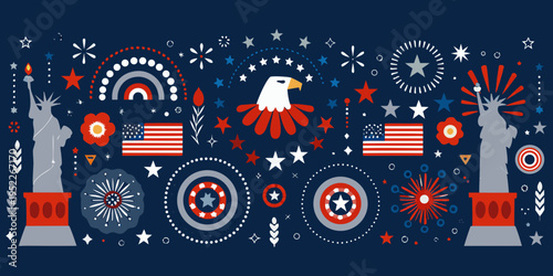 Festive illustration depicting american symbols and patriotic fourth of july elements