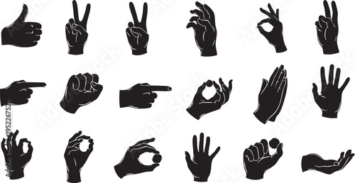 Collection of Human Hand Gestures and Signs Silhouettes