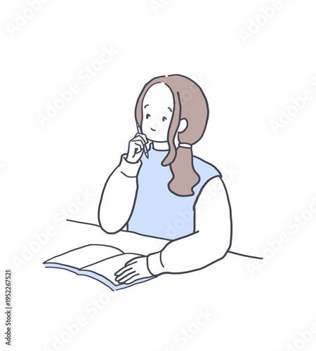 日記を書く女性のイラスト素材