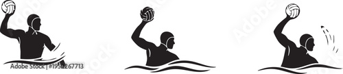 Water Polo Players Action Silhouette Vector Set