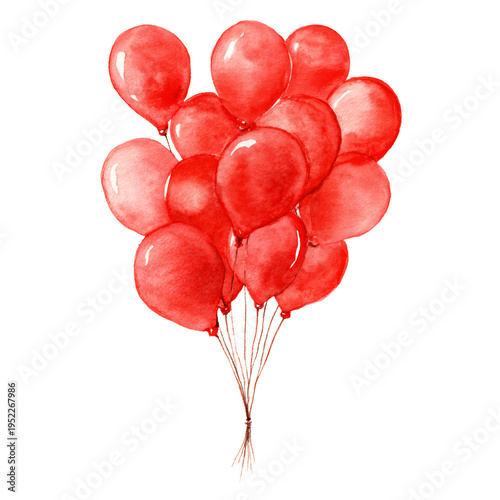 Vibrant Red Balloons Watercolor Isolated on White Background for Elegant Designs