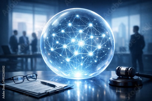 Bluish sphere displays connected digital nodes