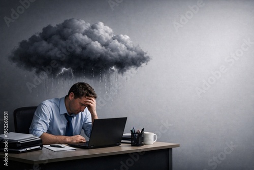 Businessman at a desk appears stressed