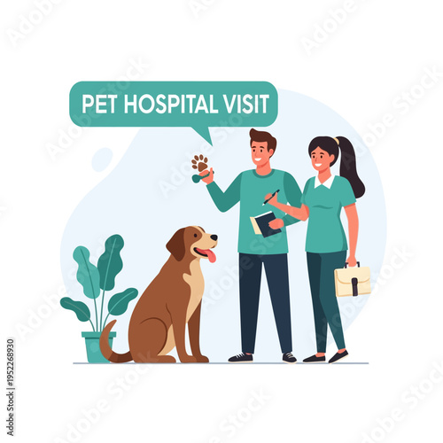 Veterinarian and owner with dog at pet hospital, vet care concept