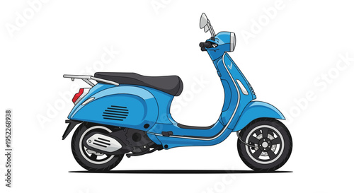 A vibrant blue scooter is illustrated in a clean vector style