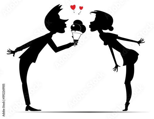 Bild auf Leinwand Young man treats an ice cream to young woman