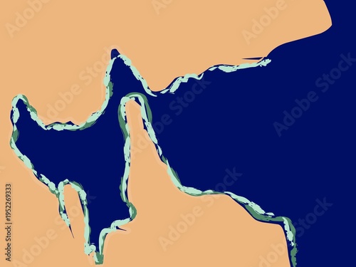 Vector illustration of an abstract coastal map or geographical territory outline with land and water masses