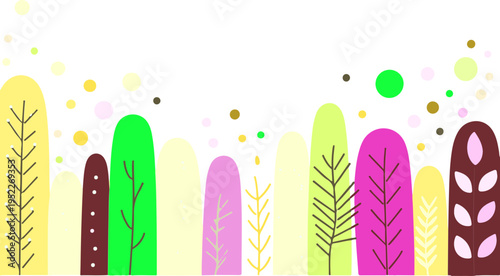 Abstract colorful forest with stylized trees in flat design style, vector illustration on white background with copy space
