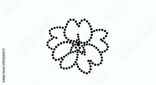 A delicate black dotted flower illustration, resembling a cherry blossom, on a white background, perfect for minimalist designs
