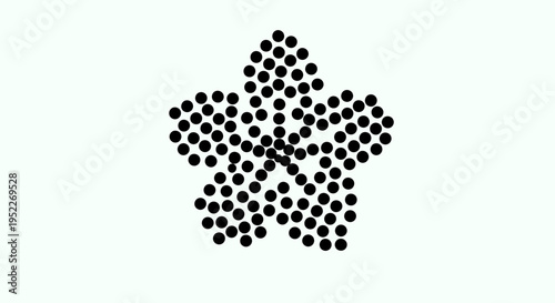 Abstract Five-Petaled Flower Formed From Numerous Small Black Dots Against A White Background