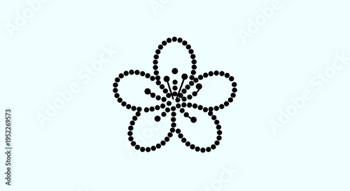 A delicate and intricate flower illustration, meticulously crafted from a pattern of small dots, forming a beautiful and serene botanical icon with a refined, graphic appeal