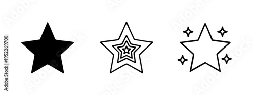 Decorative star icon set with various styles and effects, isolated on white background.