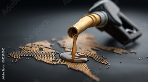 Oil drips from a pump onto a world map
