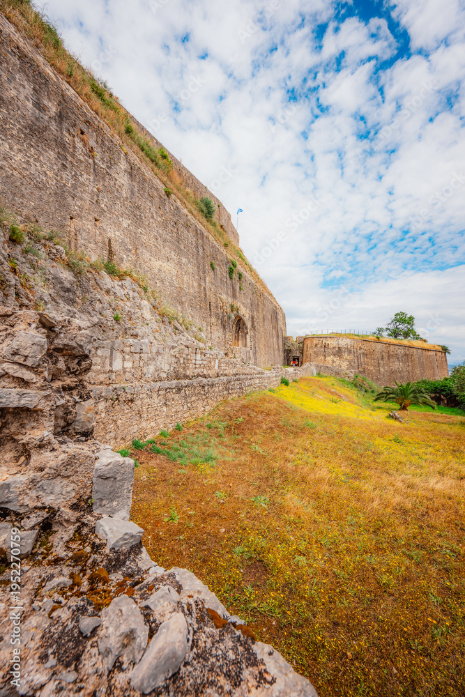Fototapeta premium New Venetian Fortress in corfu city. Historic 16th-century Venetian fortified castle view on the city and the sea. Corfu, Greece