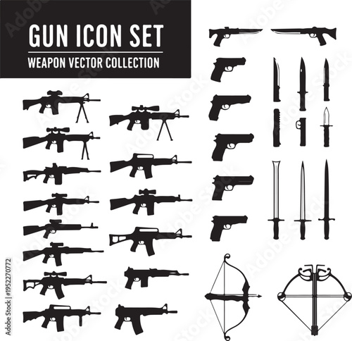 Gun icon set. Weapon vector collection,Pistol icon. gun logo. gun vector element.