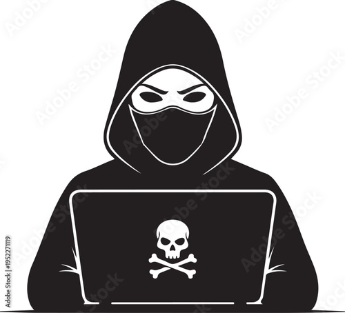 Hacker thief with laptop icon