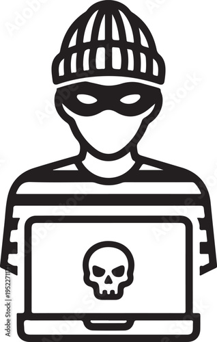 Hacker thief with laptop icon