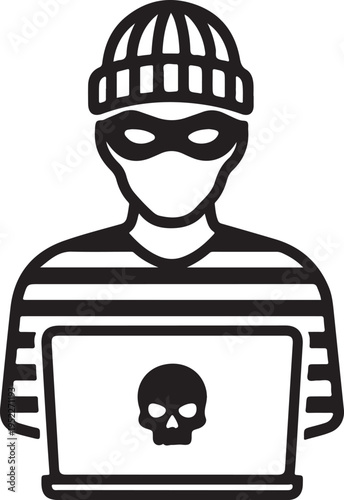 Hacker thief with laptop icon