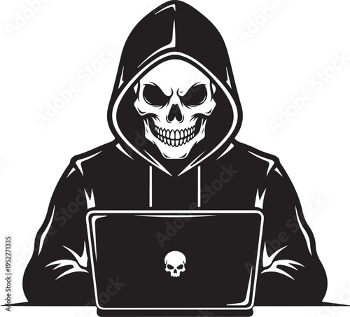 Hacker thief with laptop icon