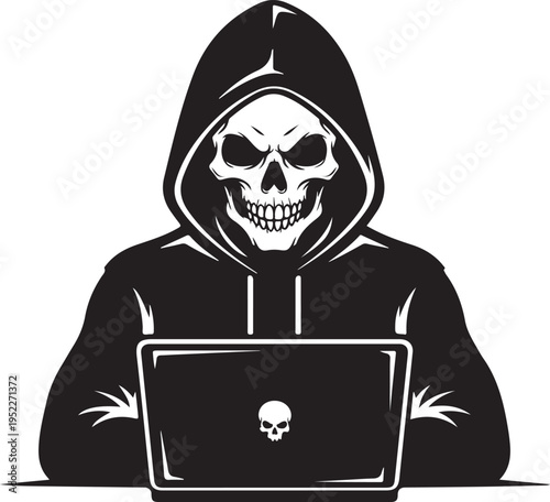 Hacker thief with laptop icon