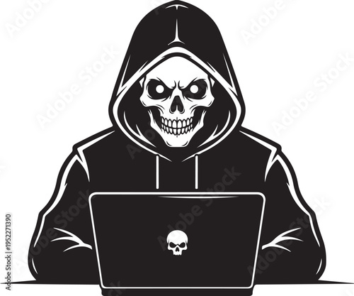 Hacker thief with laptop icon