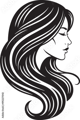 Hair icon for beauty salon. Beautiful female silhouette. Girl with long hair