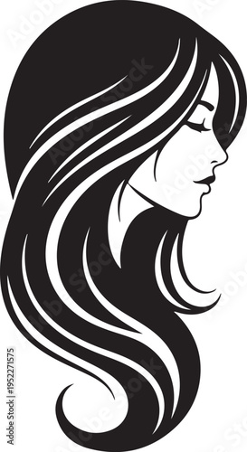 Hair icon for beauty salon. Beautiful female silhouette. Girl with long hair