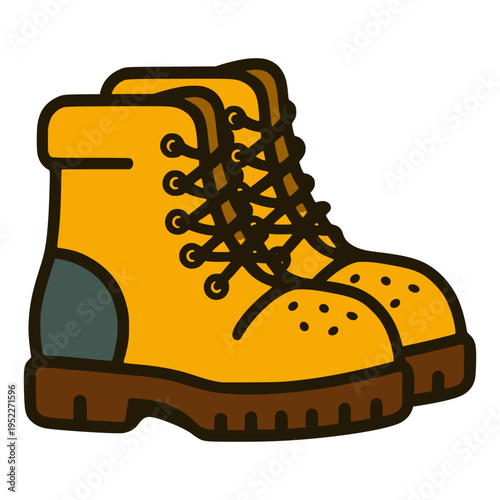 cartoon yellow boot footwear hiking adventure accessories flat color vector illustration template design