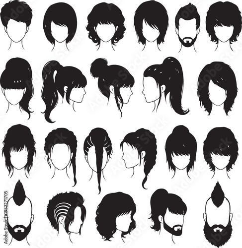 hair silhouettes, woman and man hairstyle