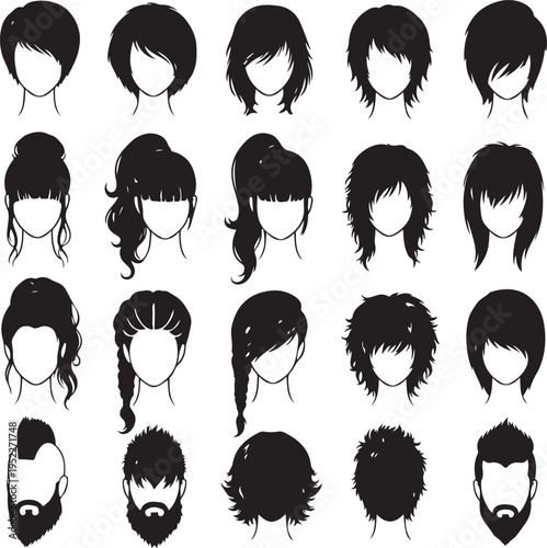 hair silhouettes, woman and man hairstyle