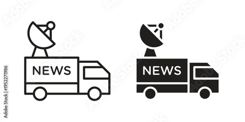 Broadcast van icon with black color and editable vector