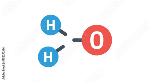 Water molecule structure with hydrogen and oxygen atoms, Generative AI.
