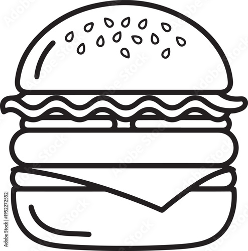 Hamburger icon. Fast food. Linear outline symbol. Black icon on