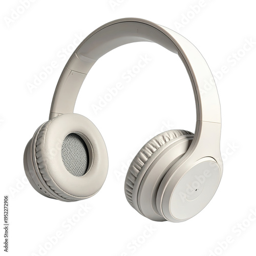 A pair of modern, off-white wireless over-ear headphones with soft earcups displayed against a stark black background.