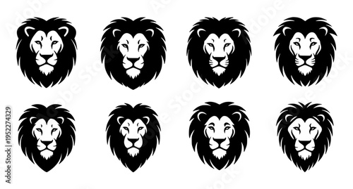 Lion Head Silhouette Icons Strong Animal Logo Vector Collection