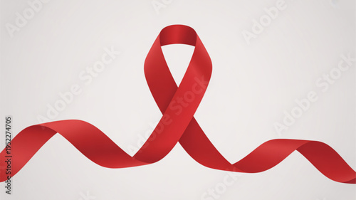 Red ribbon symbolizing awareness and support on gray background for charity and health campaigns