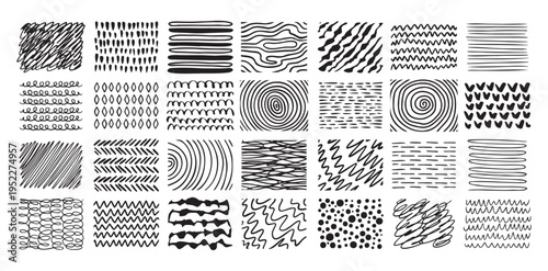 Hand drawn crosshatch line drawing set. Different pen scratch. Doodle isolated vector. 