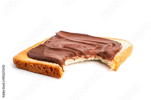 Toast with cocoa paste isolated on a white background. A piece of bread with chocolate paste. High quality photo